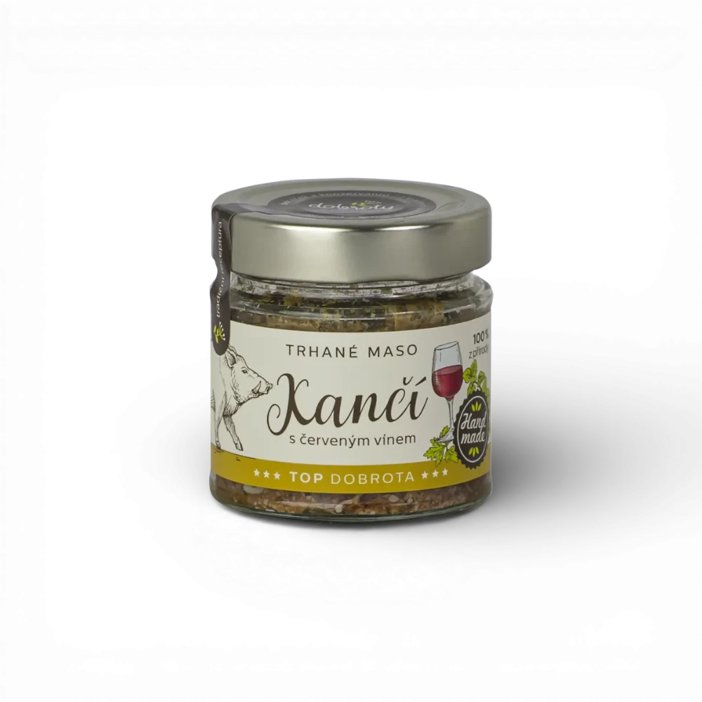 [301021] Dobroty z přírody - Trhané kančí maso s červeným vínem 140g