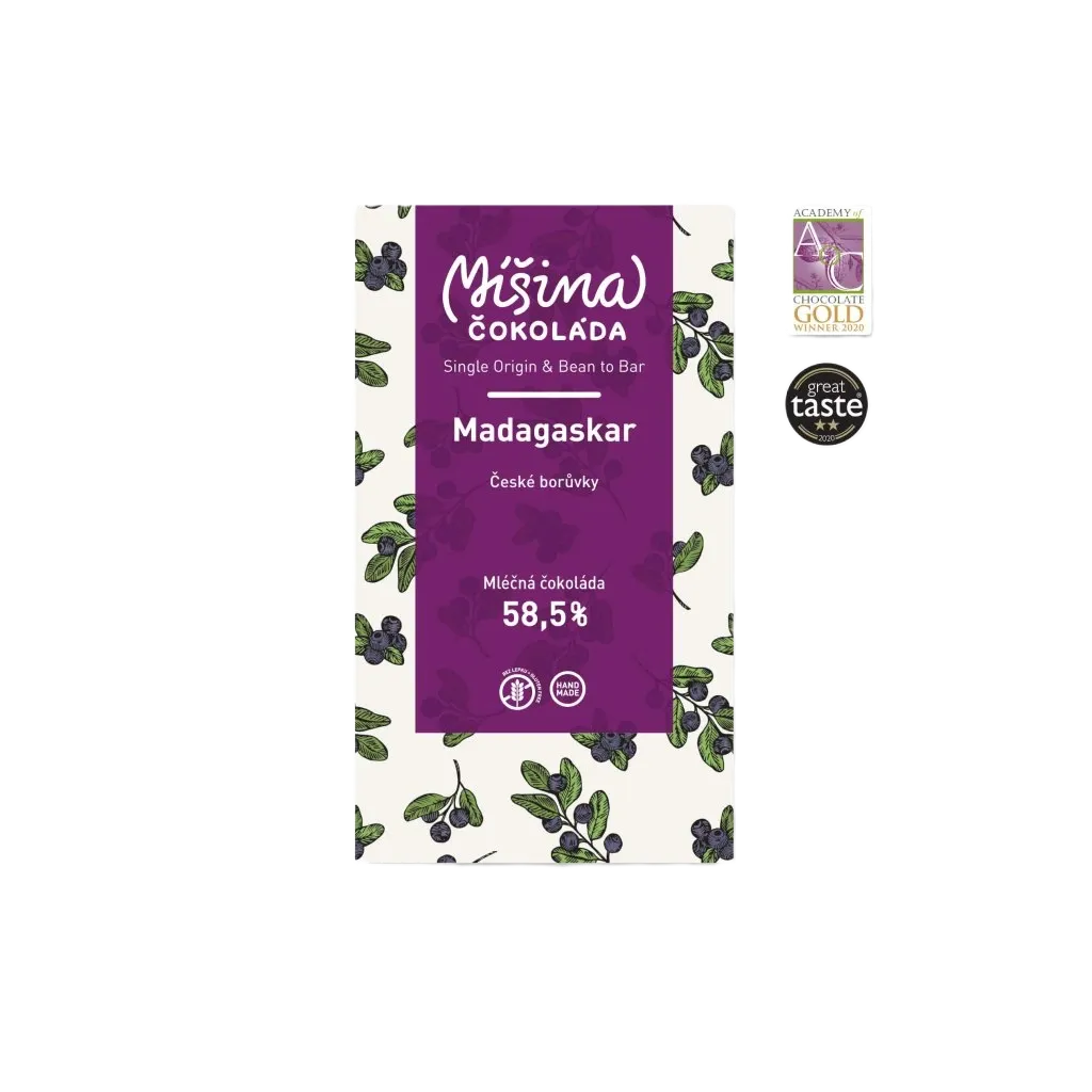 [185] Míšina čokoláda - Mléčná čokoláda 58,5% Madagaskar s českými borůvkami 50g