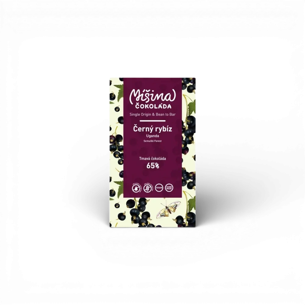 [1855371668351530] Míšina čokoláda - Tmavá čokoláda Uganda 65%  s černým rybízem 50g