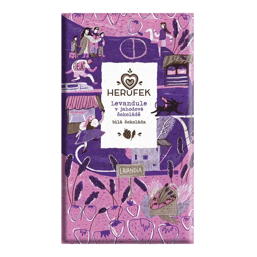 [60] Herůfek - Čokoláda bílá Levandule v jahodové čokoládě 40% Bio 50g