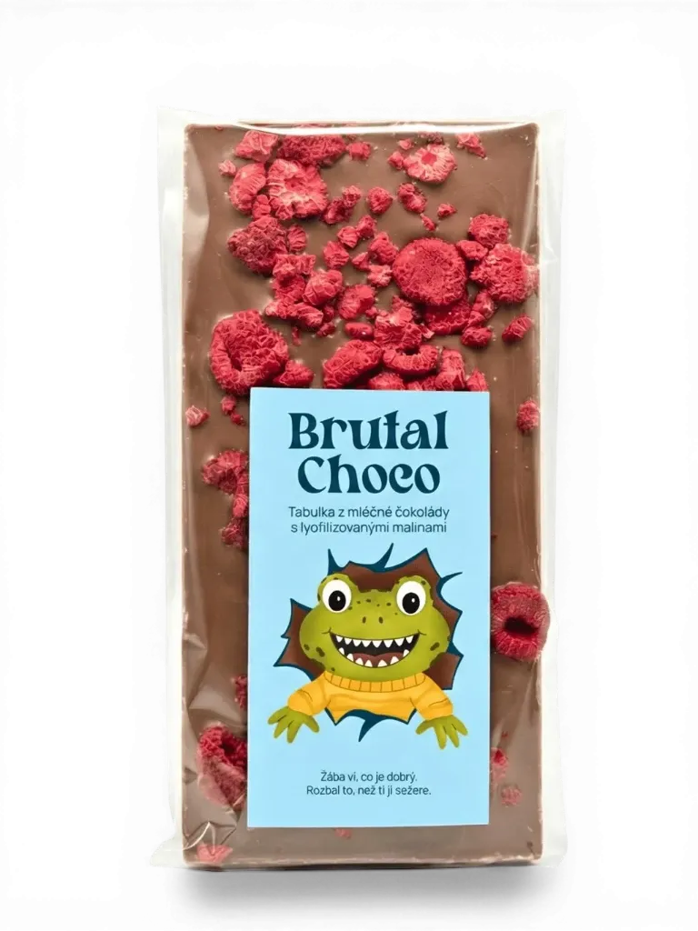 Brutal Choco - Mléčná čokoláda s lyofilizovanými malinami 105g
