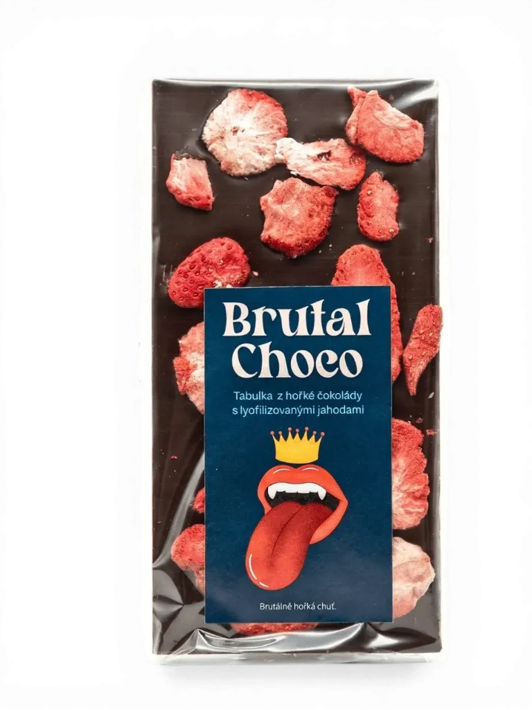 Brutal Choco - Hořká čokoláda s lyofilizovanými jahodami 105g