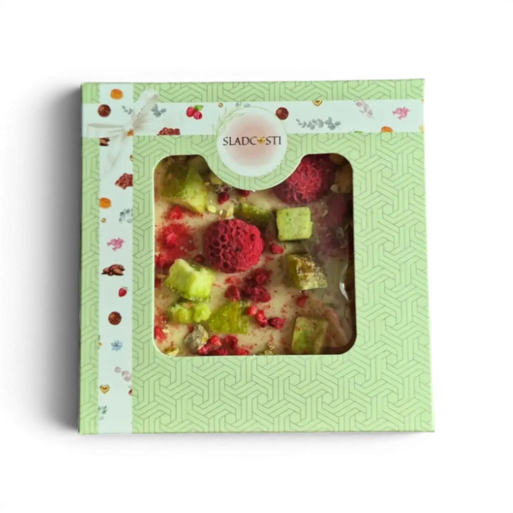 [P01657] SLADCOSTI - Bílá čokoláda malina/pistácie/pomelo 67g